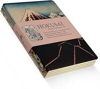 Retroote Mout Fuji Series III - A6, Hokusai 4'lü Defter Seti III, Çizgisiz, Toplam 192 Sayfa, Her biri 48 Sayfa, Tel Dikiş, Esek Kapak, Oval Kear, Tuval Doku, 60 gram, Sarı Krem Rek