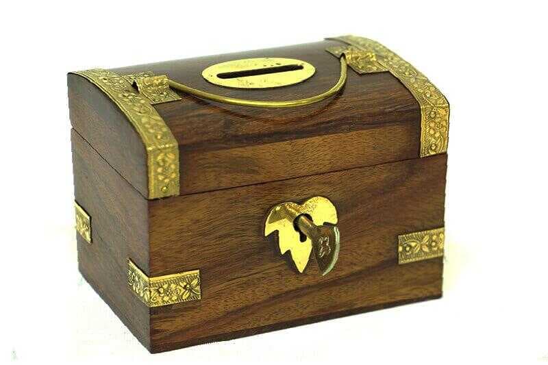 Kumbara Kilitli Ahşap Kutu Kumbara Hediyelik (Knm-H0071) (477477)