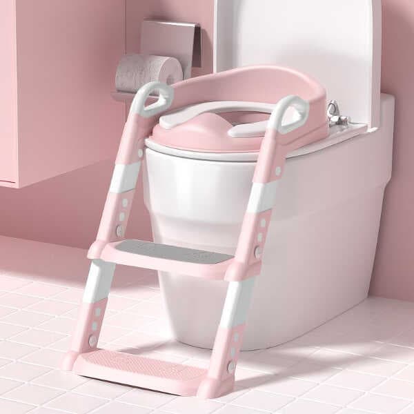 Pembe Merdivenli Çocuk Klozet Tuvalet Eğitimi Aparatı