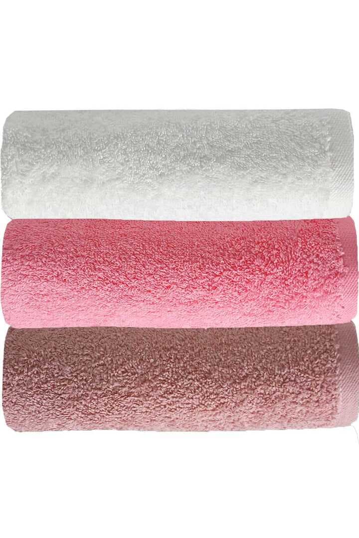 3 lü Düz Renk El Yüz Havlu Seti %100 Pamuklu 50x90 Cm Gül-Pembe-Beyaz