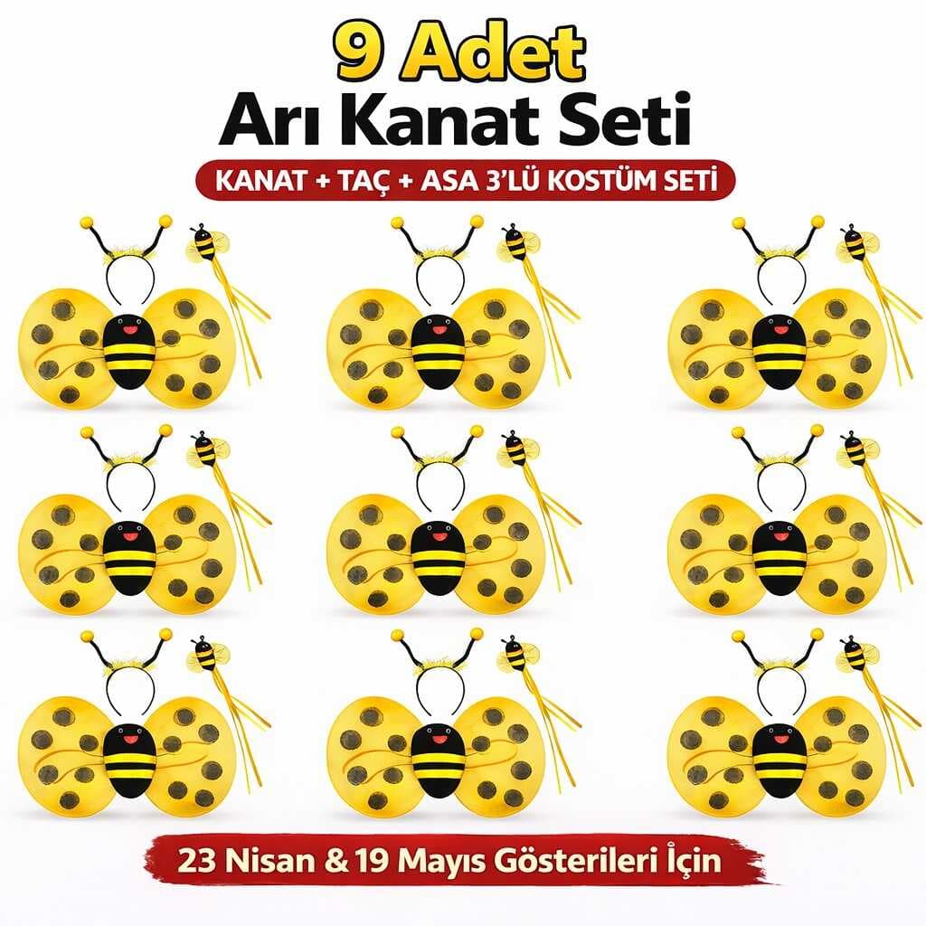 9’lu Arı Kostüm Seti – Kanat Taç Asa (5430)