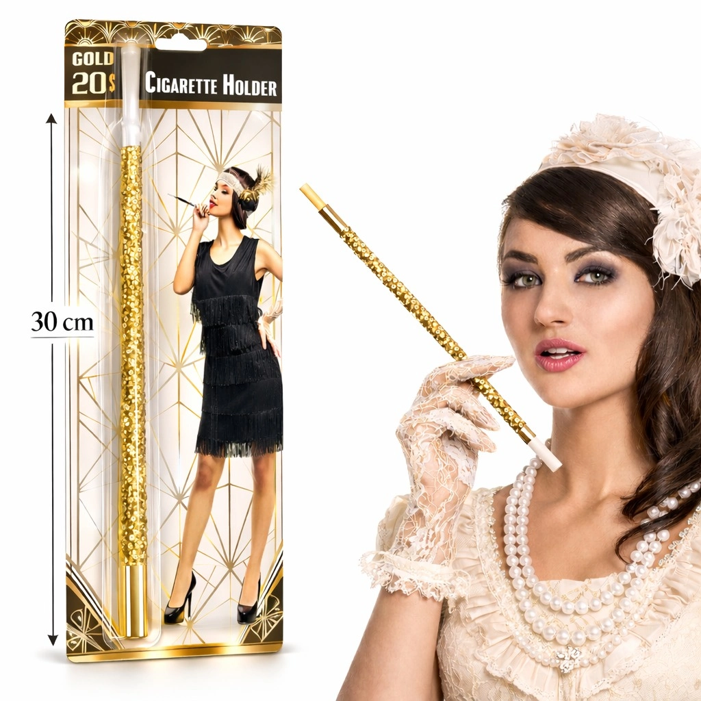 30 Cm Altın Gold Payetli  Tutacağı – 1920’ler Gatsby Parti Aksesuarı