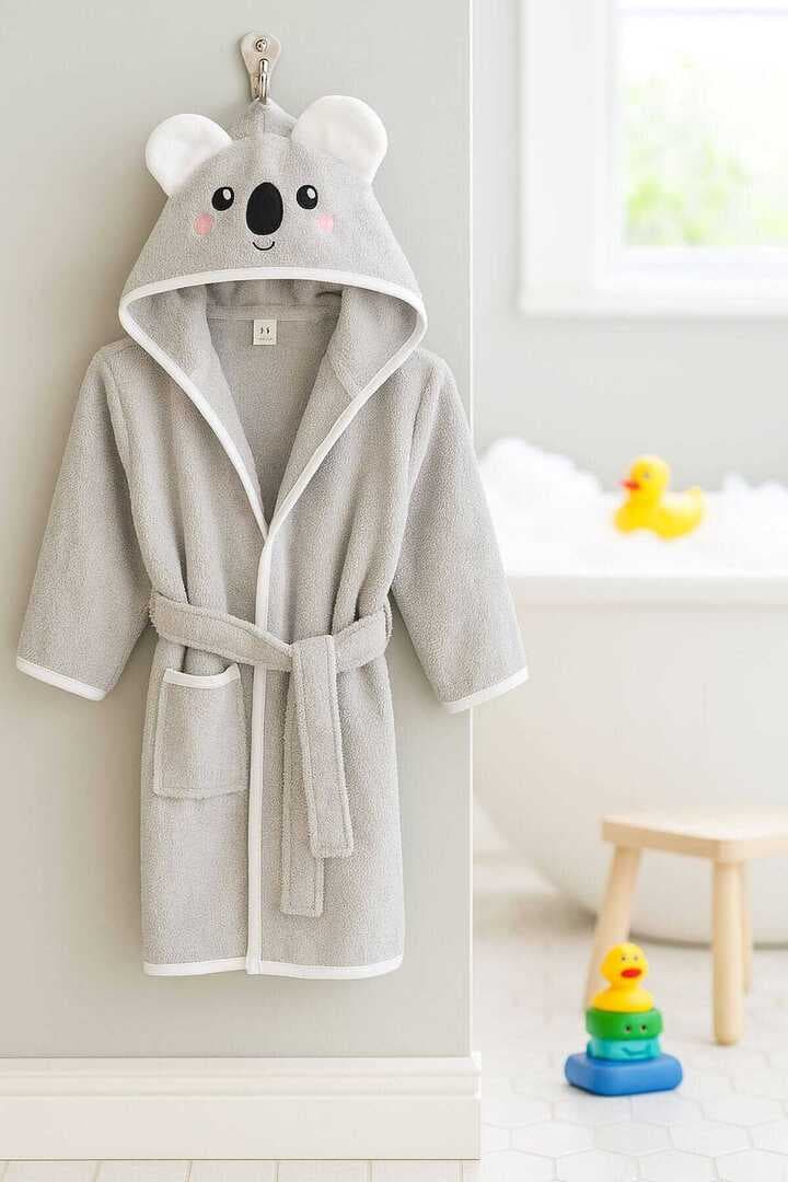 Kapşonlu Unisex %100 Pamuklu Çocuk Banyo Bornozu Koala