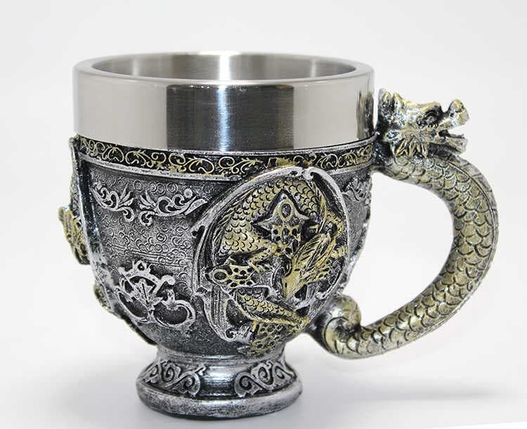 3D Ejderha Figürlü Kabartmalı Paslanmaz Çelik Kupa Bardak