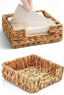 Decoox El Yapımı Örme Doğal Su Sümbülü Hasır Peçetelik (19 * 19 * 7cm) - Yemek Masası Üstü Kağıt Peçetelik Doğal Geri Döüşümlü.