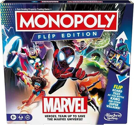 Monopoly Flip Edition: Marvel Board Game | Ages 8 and Up | 2 to 4 Players | Family Board Games for Kids, Teens, and Adults