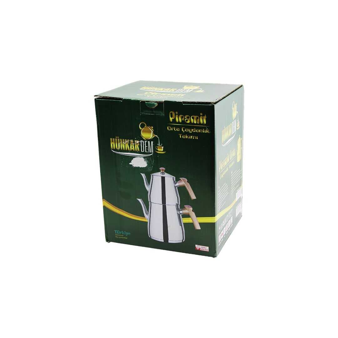 PİRAMİT ORTA BOY ÇELİK ÇAYDANLIK SETİ - TAKIMI RENKLİ BAKALİT KULP ÜST DEMLİK : 1.1LT - ALT SULUK: 2LT KENDİNDEN SÜZGEÇLİ (5430)