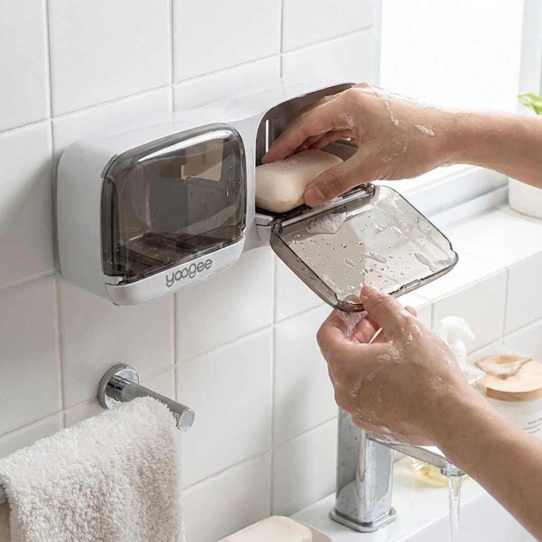 Duvara Monte İkili Kapaklı Plastik Katı Sabunluk Organizer – Banyo &amp;amp; Mutfak İçin Yapışkanlı Sabun Kutusu ve Düzenleyici (5430)