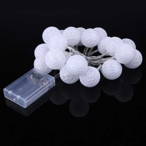 2m 10'lu Işıklı Beyaz Top Dekoratif Süs Pilli