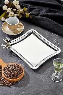 Mayaglory Elegate Square Serisi, Lua era Kulp Deseli Krom Suum Söz işa Tepsisi, 22x22cm, Tek Adet