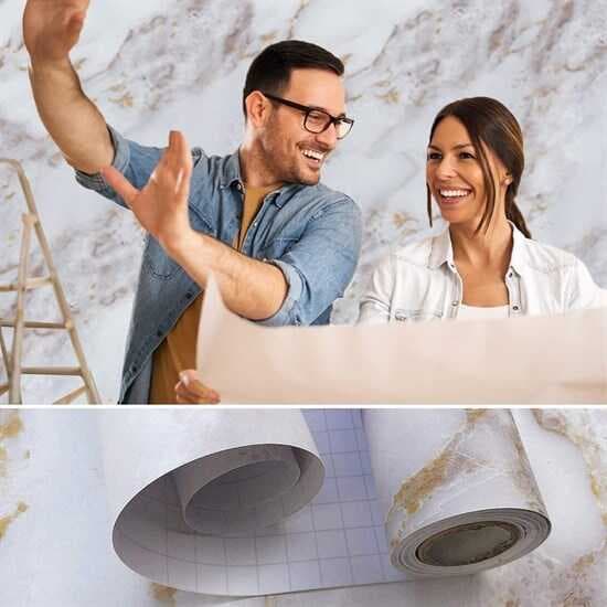 Mermer Desenli Masa Tezgah Mutfak Su Geçirmez Yapışkanlı Folyo Sticker Sarı 5x0,6m (5430)