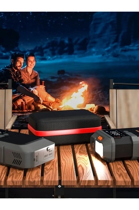 Şarjlı 12.000 Mah Taşınabilir Çanta Araç Akü Şarj Takviyeli Işıklı Hava Kompresörü Powerbankli