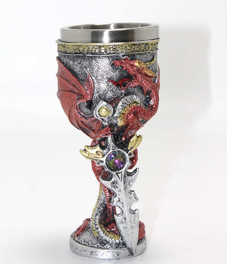 Ejderha Ve Kılıç Temalı 3D Kabartmalı Çelik Kadeh Bardak