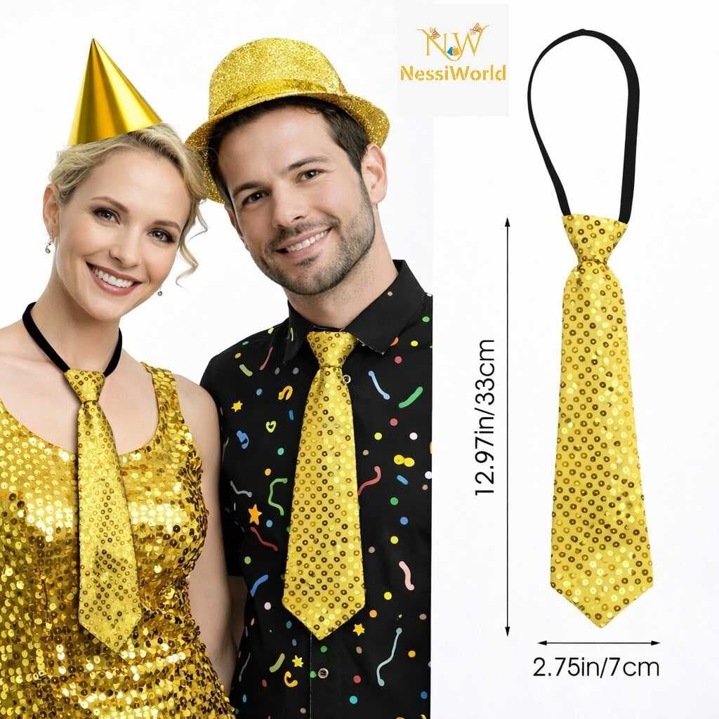 Altın Renk Pul Payetli Işıltılı Parti Kravatı 33 cm