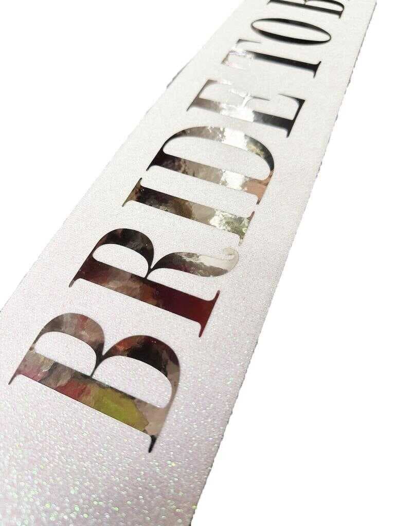 Nessiworld   Beyaz Üzeri Gümüş Büyük Bride To Be Yazılı Simli Işıltılı Kuşak Kemer 10x80 cm