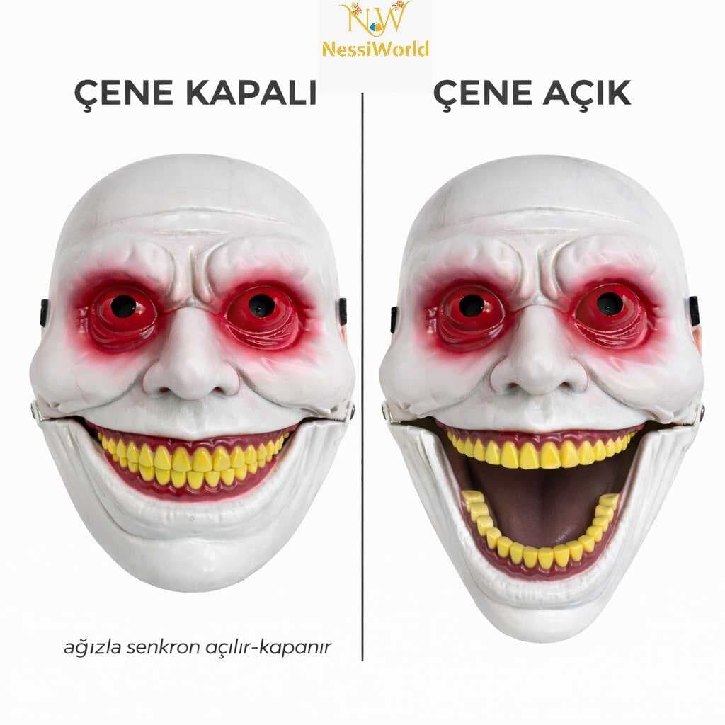 Hareketli Çene Mekanizmalı Korku Maskesi Kırmızı