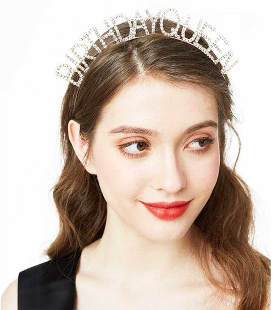 Nessiworld   Gümüş Renk Kristal Taşlı Parlak Birthday Queen Yazılı Kraliçe Taç 16x17 cm