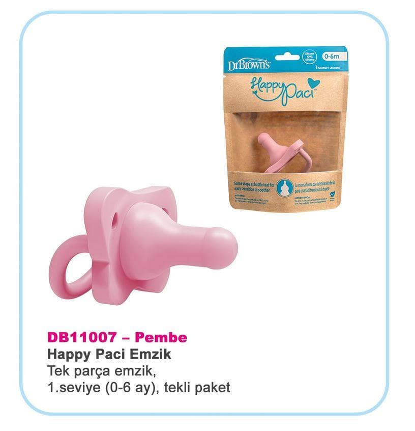 Dr.Brown's Happypaci tek parça silikon emzik 0-6 Ay Pembe tekli paket