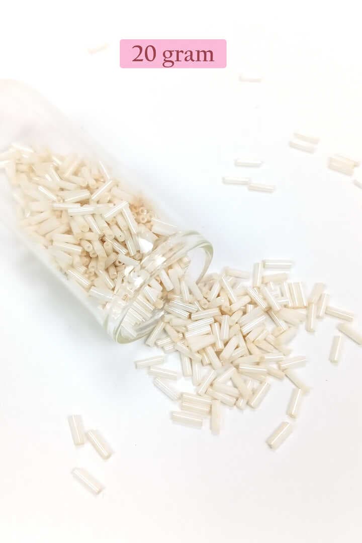 Uzun Boru Kesme Boncuk Çap 2mm Uzunluk 10 mm - 20 Gram - Açık Krem - BNC259