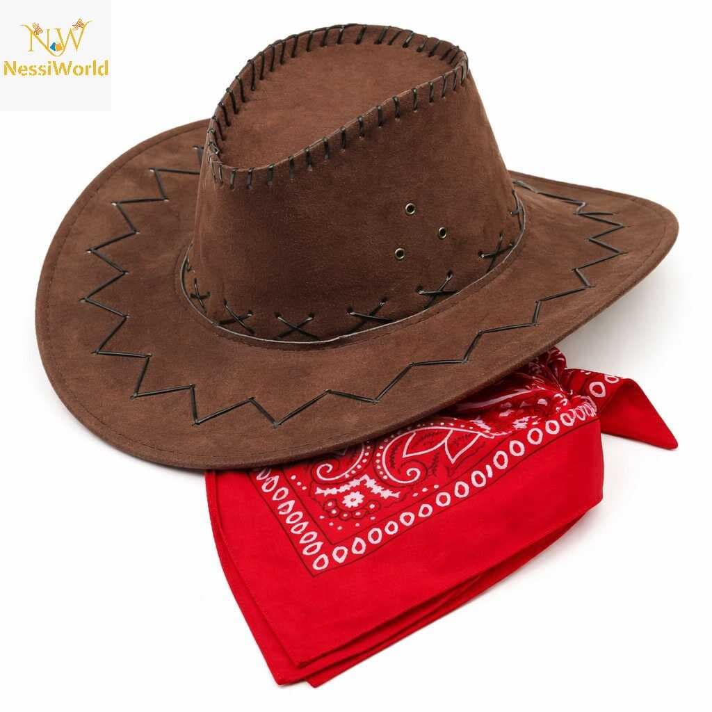 Çocuk Kovboy Şapka Kahverengi &amp; Kırmızı Bandana Seti
