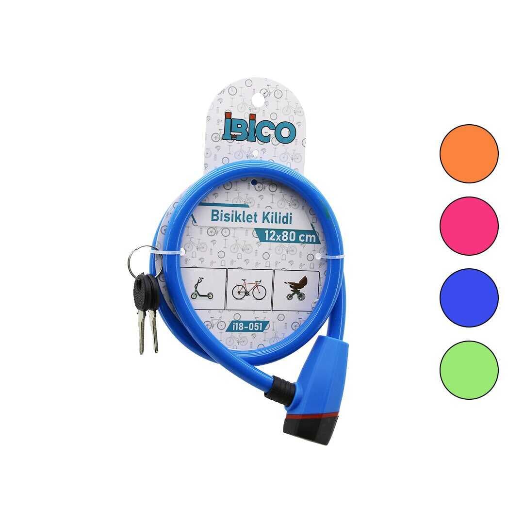 ANAHTARLI PLASTİK KAFA BİSİKLET KİLİT ÇELİK TEL RENKLİ KILIF 12MMX80CM (5430)