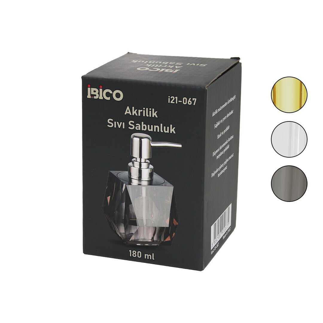 TOMBUL KARE - PRİZMA  ŞEFFAF - RENKLİ   AKRİLİK - MİKA KRİSTAL  SIVI SABUNLUK  180ML (5430)