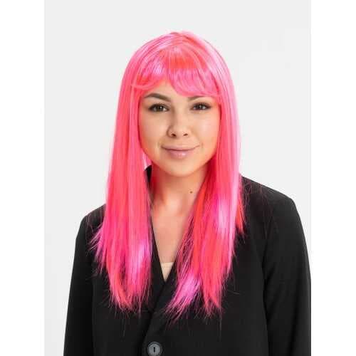 Şeker Pembesi Koyu Pembe Renk Uzun Düz Parti Peruğu