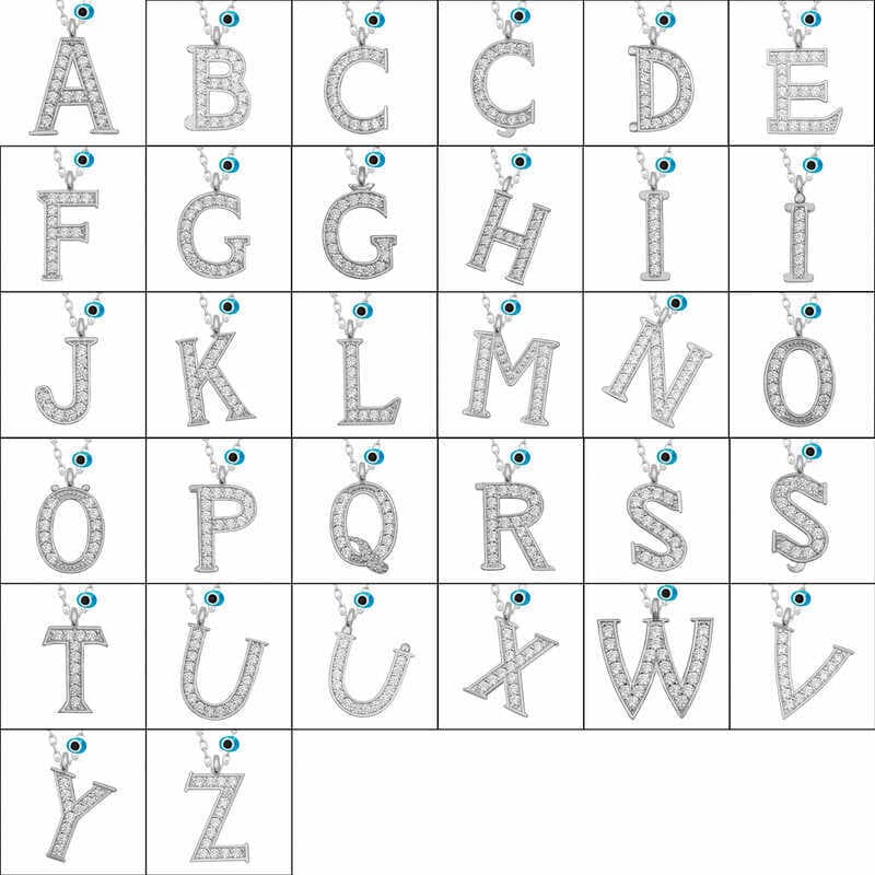 925 Ayar Gümüş Nazar Rodyum V Harfi Kadın Gümüş Kolye (T6829) (477477)
