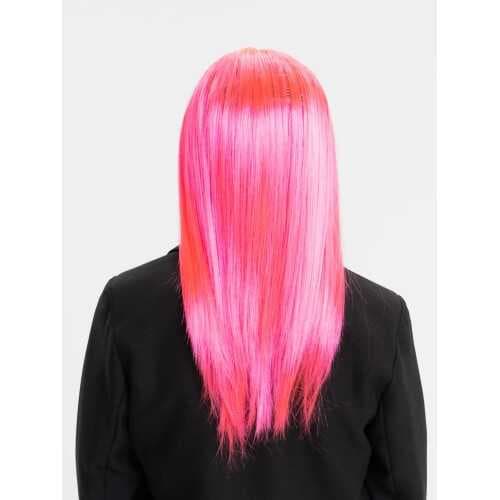 Şeker Pembesi Koyu Pembe Renk Uzun Düz Parti Peruğu