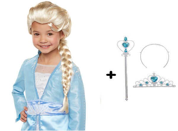 Örgülü Karlar Ülkesi Frozen Elsa Peruğu Tacı ve Sopası Çocuk Boy (5430)