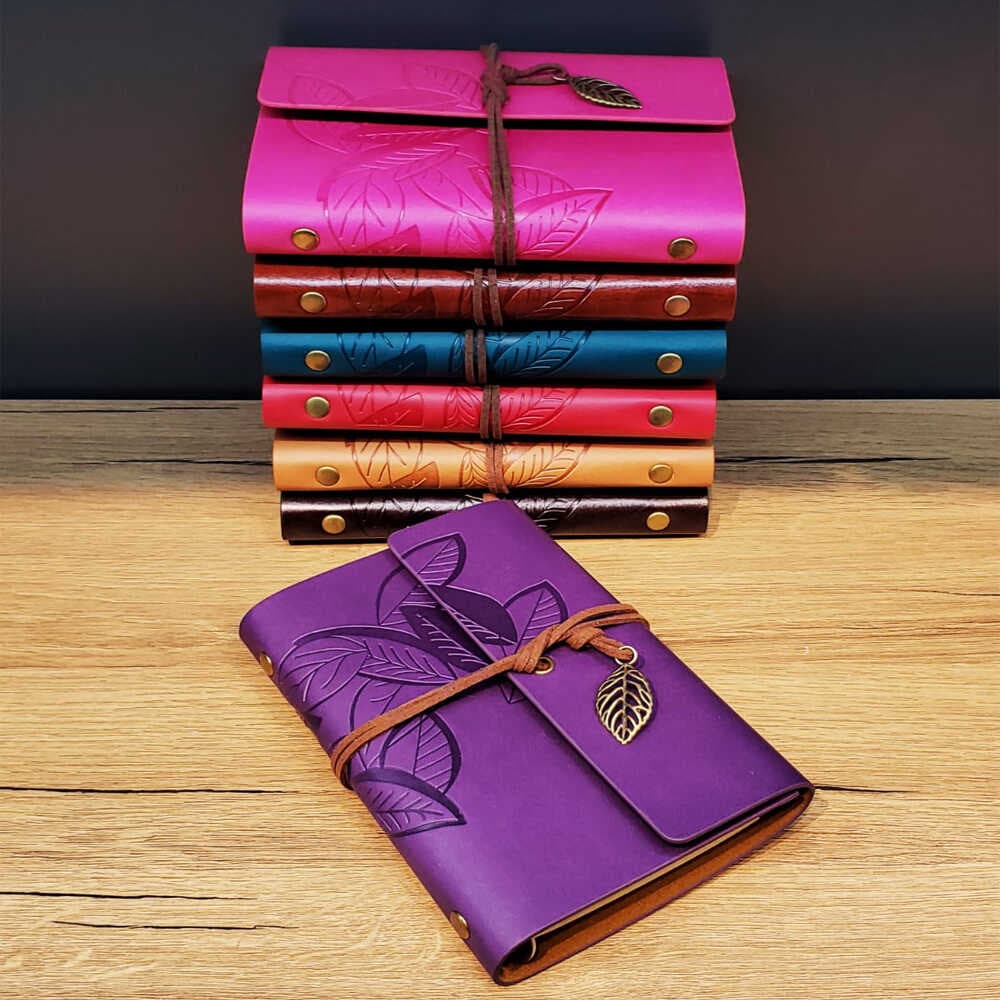 Yaprak Desenli Deri Defter Asorti