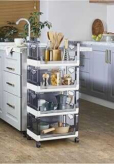 Evle 4 Katlı Portatif Organizer Raf Beyaz, Beyaz