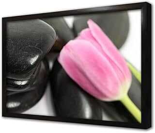 Taşı Üzeride Pembe Gül Çerçeveli Cam Tablo 50x70 cm CA03249