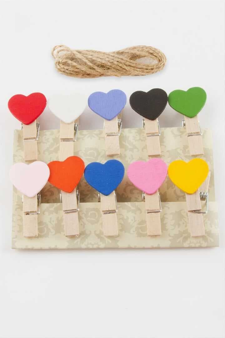 10 Adet Renkli Kalp Süs Mandal