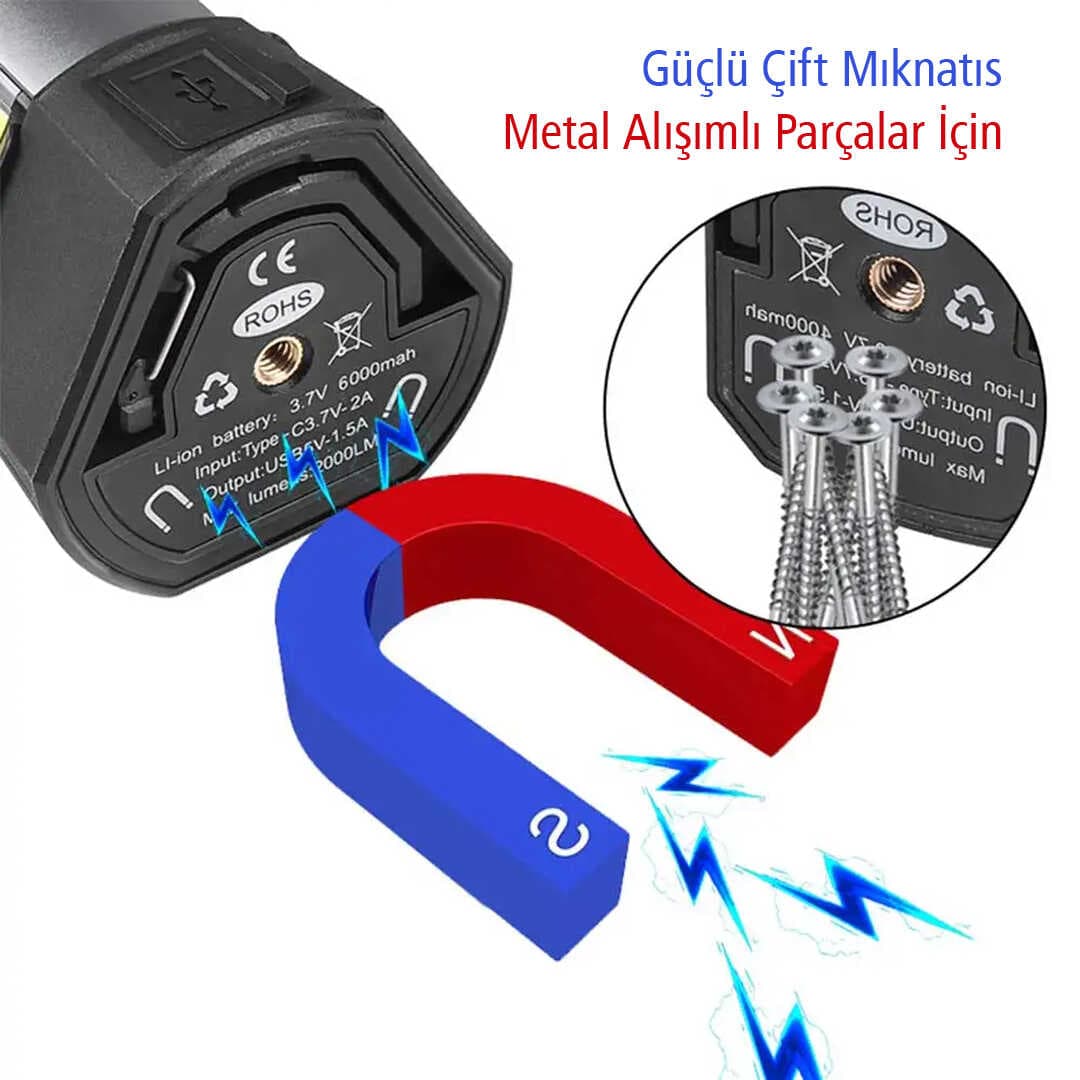 25 WATT USB - TYPE-C GİRİŞLİ P50 VE COB LEDLİ 2 KANATLI KOLLU ÇALIŞMA LAMBASI (4767)