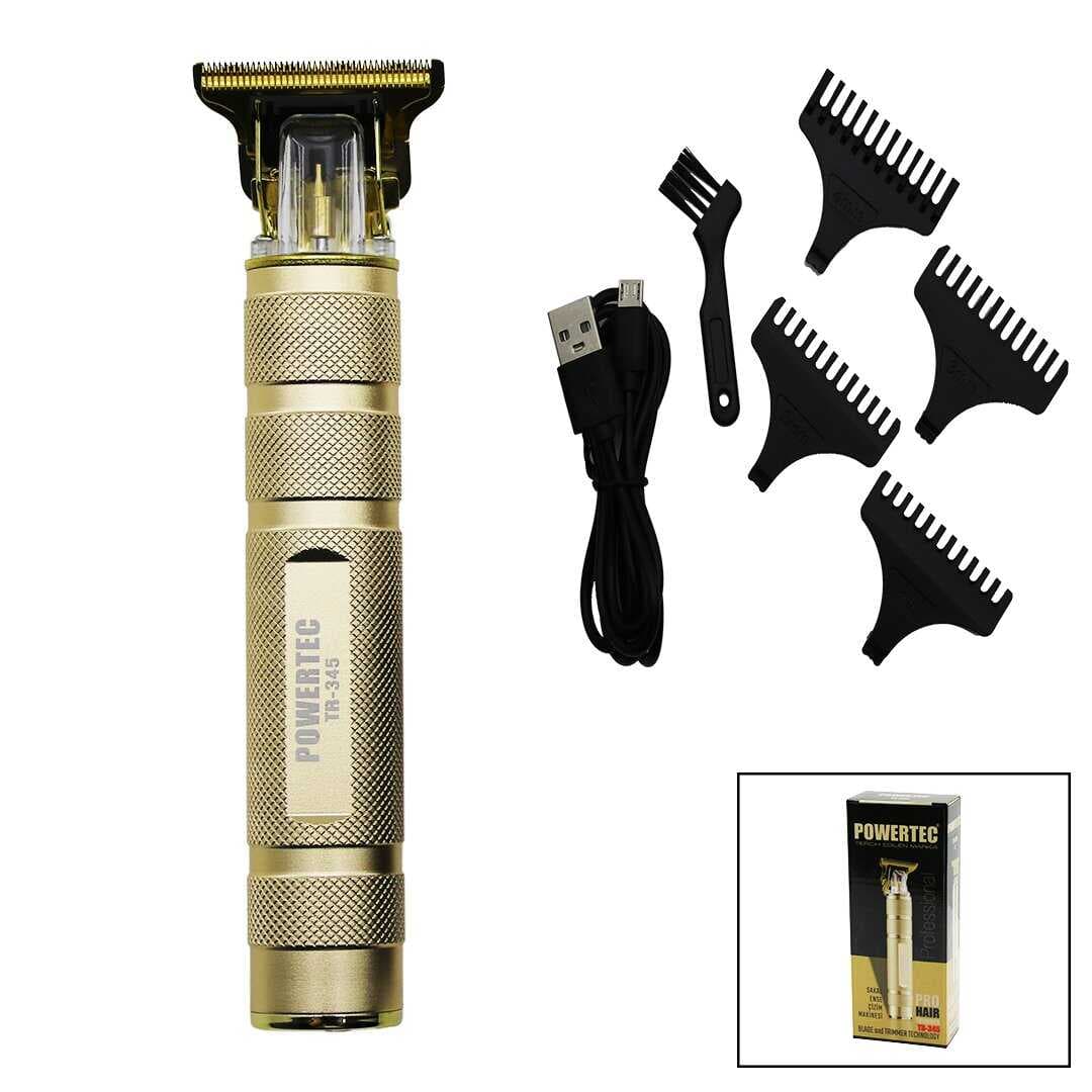 KOMPLE GOLD METAL   USB ŞARJLI  ENSE ÇİZİM - SAÇ SAKAL KESME TRAŞ MAKİNESİ  T BIÇAK TR-345 (4767)