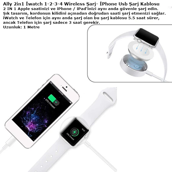 Ally 2in1 Apple Watch Şarj- İPhone Usb Şarj Kablosu-(5775)