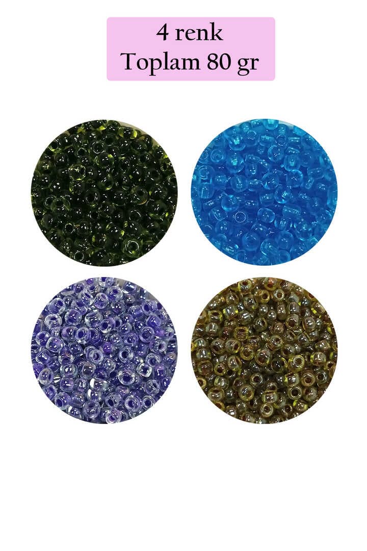 Dökme Cam Kum Boncuk (8/0) 3 mm - 4 Renk - Toplam 80 Gram - BNC425