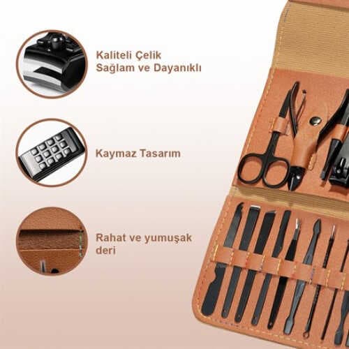 KAHVE RENGİ ÖZEL TASARIM DERİ MANİKÜR SETİ