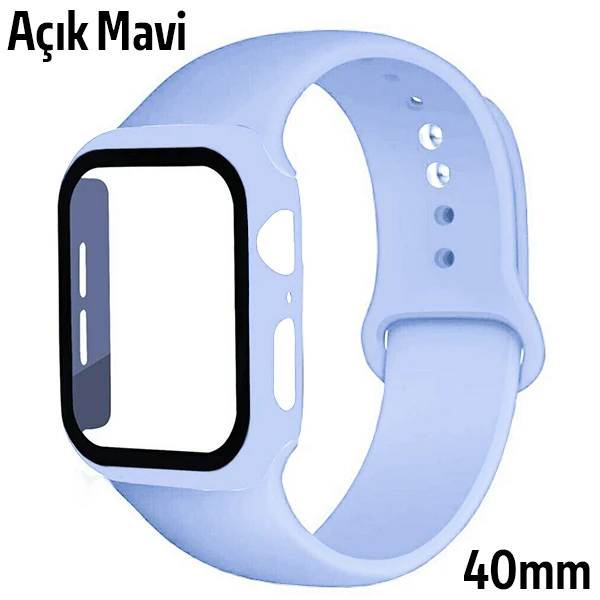 ALLY Apple Watch 4-5-6 40mm Silikon Kordon Kayış ve Ekran Koruyucu Kılıf-(5775)