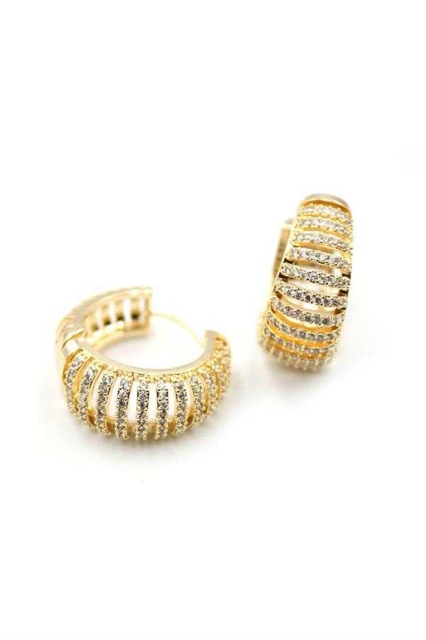 Taşlı Halka Küpe - Altın