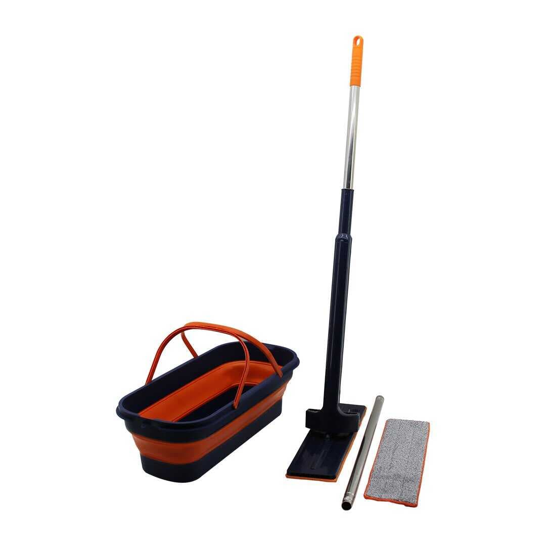 KENDİNDEN SIKMALI KATLANIR - TEKERLİ KOVALI MOP SETİ YEDEK BEZLİ360° BAŞLIK=11.5X41CM- SAP:130CM (5430)