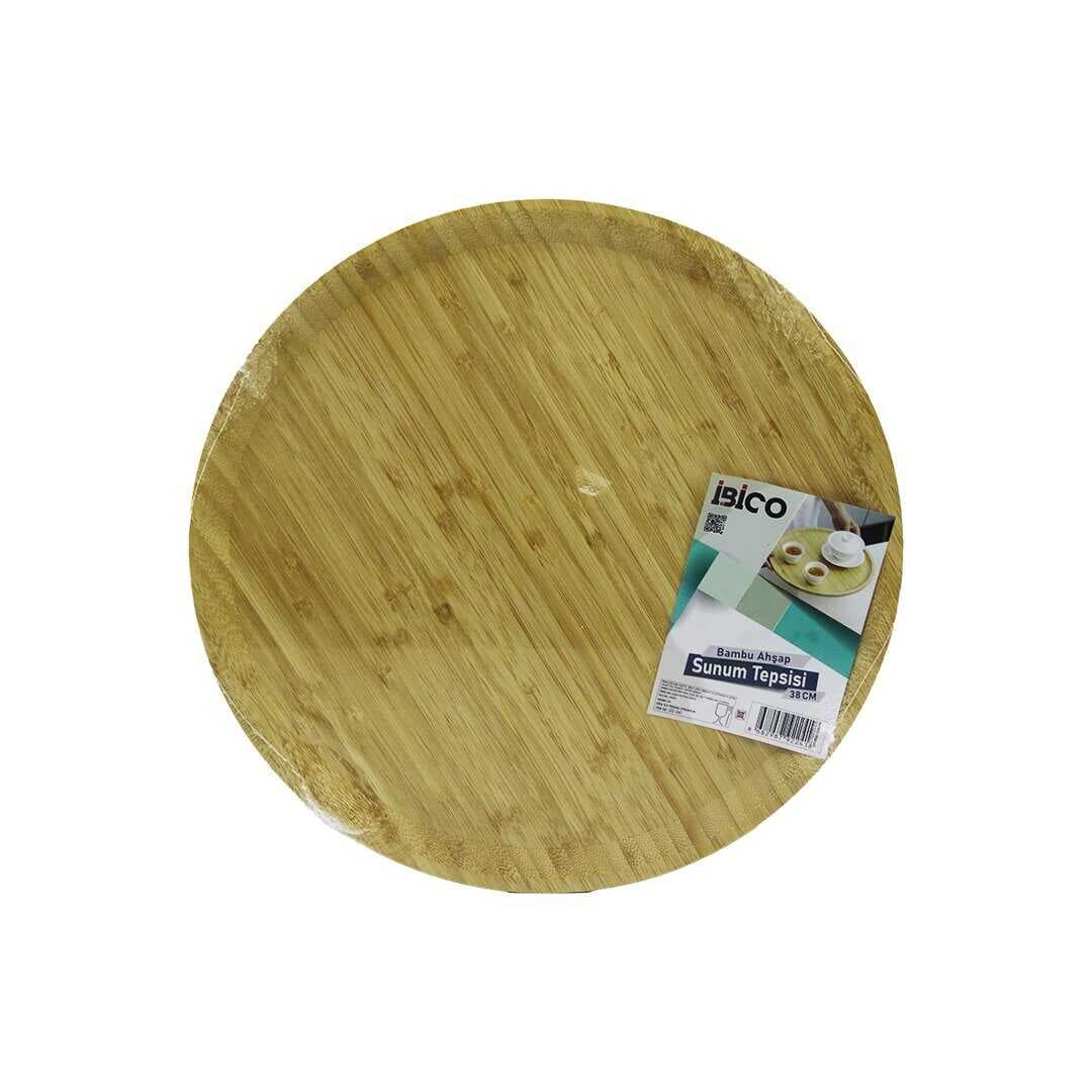 YUVARLAK=38CM AHŞAP BAMBU SERVİS SUNUM TEPSİ - TAHTASI (5430)