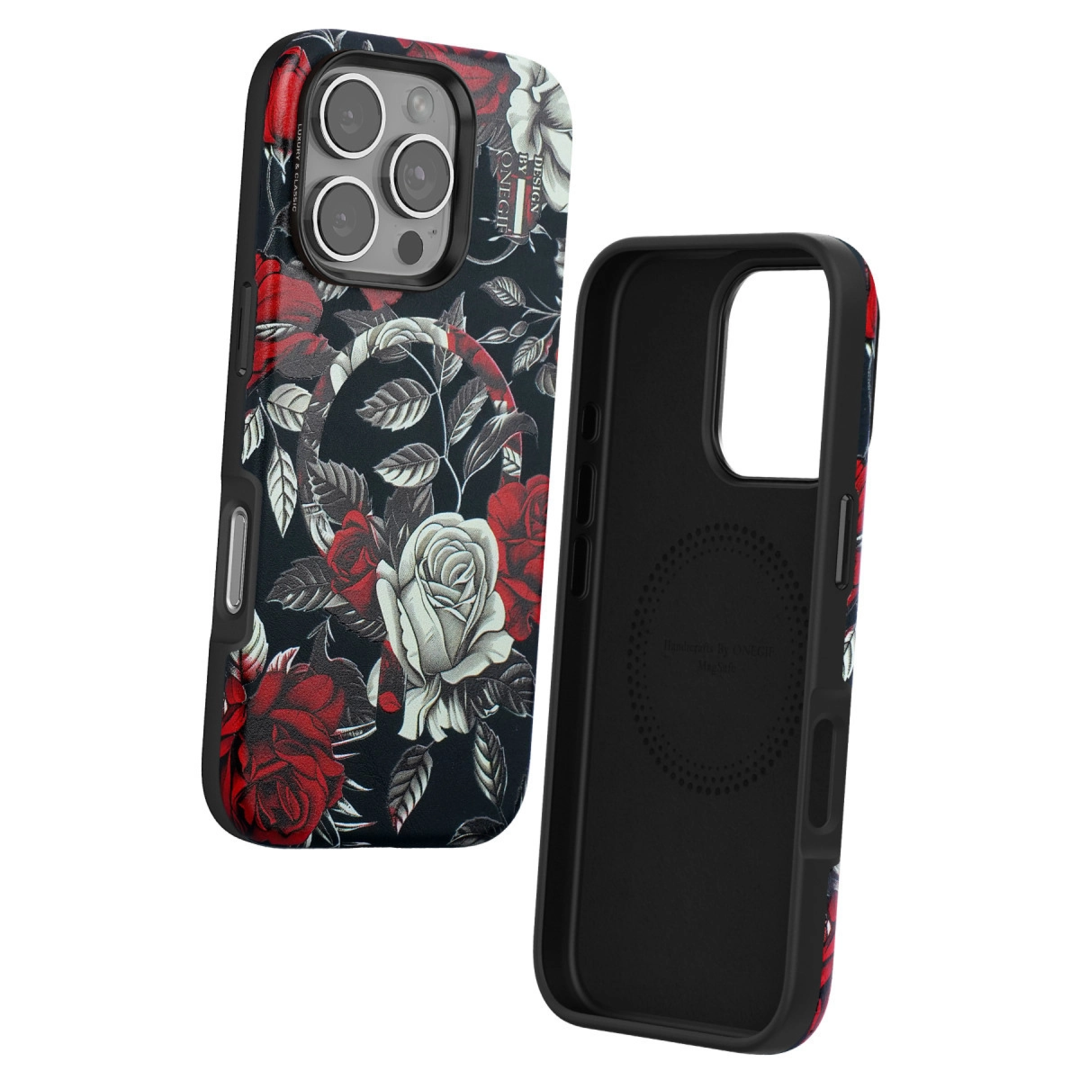 Onegif Apple İphone 16 Pro Flower Series Magsafe Kapak - Siyah