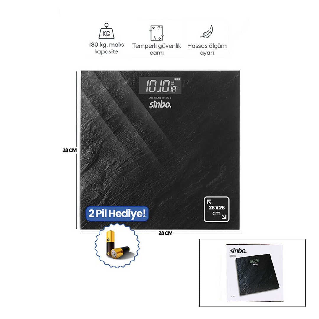 DİJİTAL - PİLLİ BANYO BASKÜL TERAZİ TARTI LCD EKRAN - SICAKLIK GÖSTERGE 180KG/50GR 28X28CM SBS-4452 (5430)