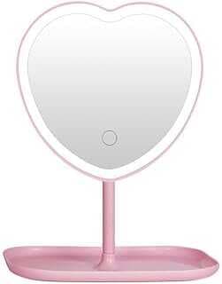 Valkyrie Kalp Şeklide LED Işıklı Şarjlı Makyaj Ayası - 3 Farklı Işık Regi - Dokumatik Touch Ekra - Şarjlı ve Kotrast Ayarlı - Büyük Boy