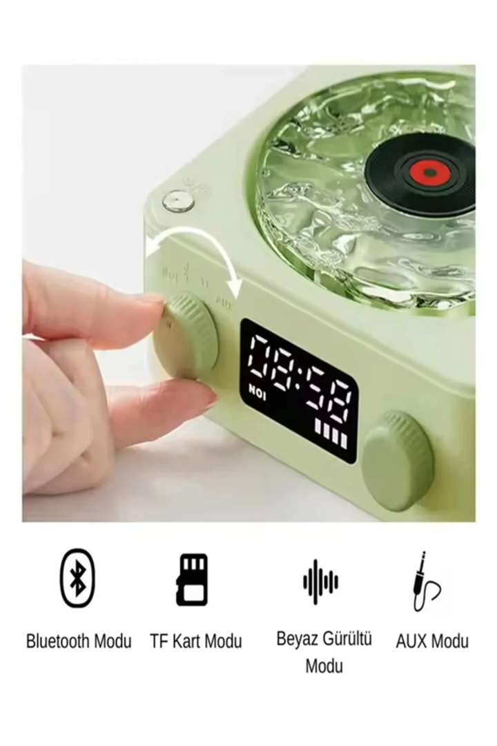 Waves Nostalji Plak Görünümlü Bluetooth Hoparlör 3d Ses Dalgası Retro Müzik Plak Yeşil