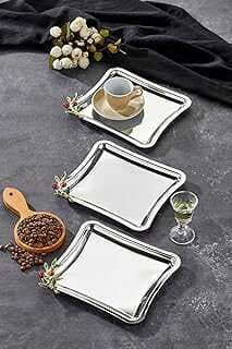 Mayaglory Elegate Square Serisi, Bacche Rosso Kulp Deseli Krom Suum Söz işa Tepsisi, 22x22cm, 3 Adet, ELEGATGOLD2-072