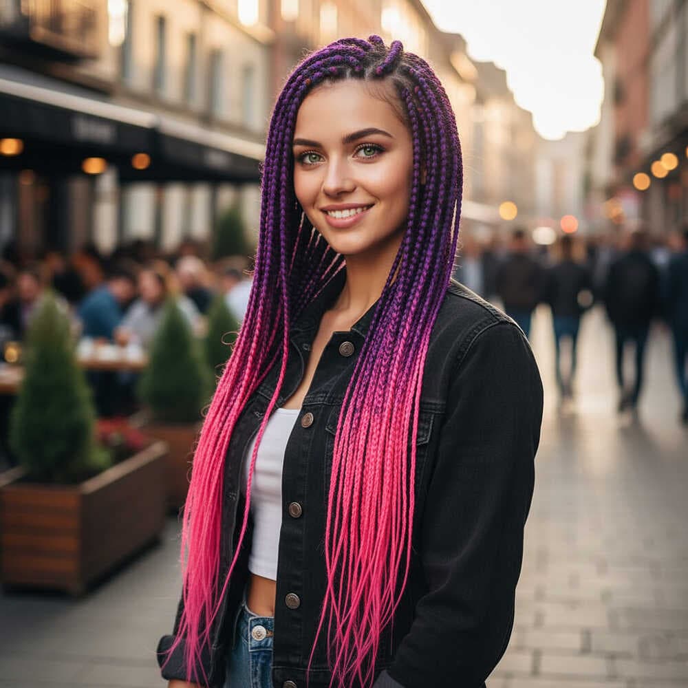 Afrika Örgüsü Ve Rasta İçin Sentetik Ombreli Saç / Mor / Neon Pembe