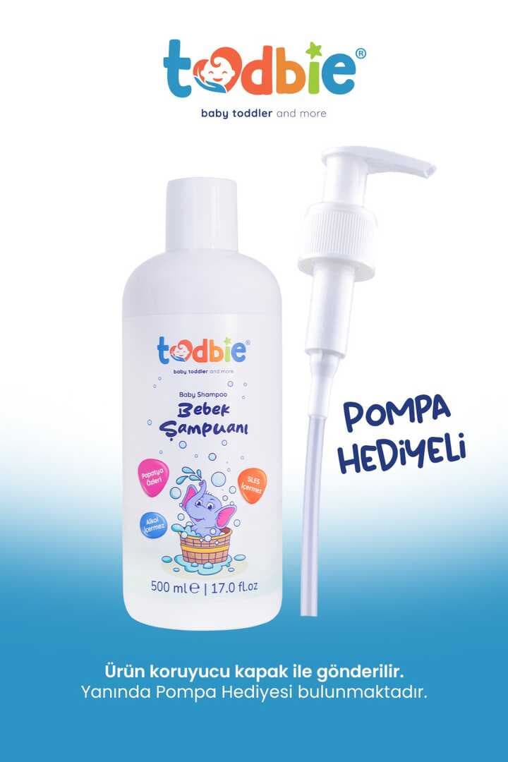 TODBİE 2'si 1 Arada Bebek Şampuanı 3'lü Set - Göz Yakmayan, Papatya Özlü, 500ml Bebek Şampuanı - Sles Içermez